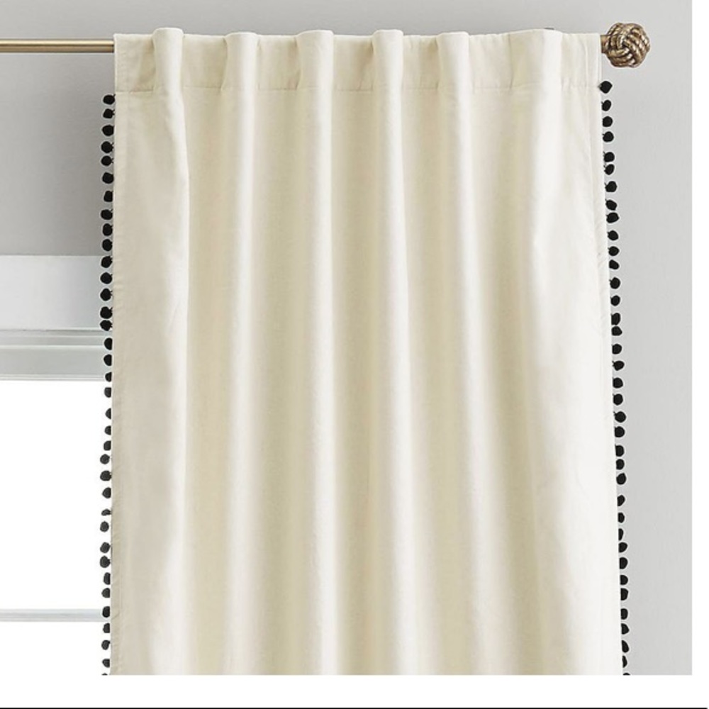 Pottery Barn Emily & Meritt Natural Linen Pom Pom
Blackout Curtain Panel, 108”